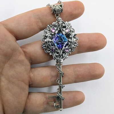 Sterling Silver Elvish Key Necklace made with Swarovski crystals, Elvish Jewelry, Fairy Jewelry, Fantasy Jewelry, Key Jewelry - image6